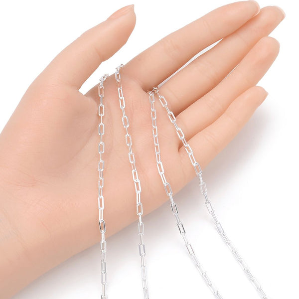 5 Feet 925 Sterling Silver Unfinished Paperclip Cable Chain Links, 3mm, Strong SSK-D3