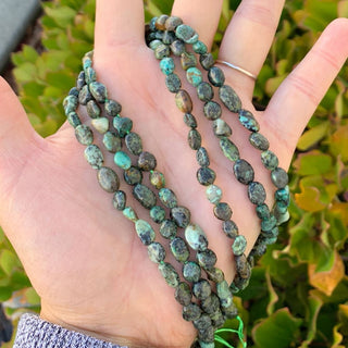 Natural African Turquoise Gemstone Oval Tumbled Pebble Beads, Irregular, 6mm to 8mm, Hole ID 1mm, 15 Inch/1 Strand, GZ11-82