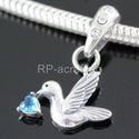 1pc 925 Sterling Silver Bird Charm, Freedom Lover December Birthstone Charm Drop, Blue Zircon Cubic Zirconia CZ, 20mm Long, Hole ID 4.5mm, EC1-D12