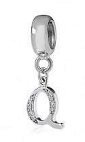 1pc 925 Sterling Silver Letter Q, Alphabet Charm Pendant Drop, 18mm Long, Hole ID 4.5mm, EC3-A17