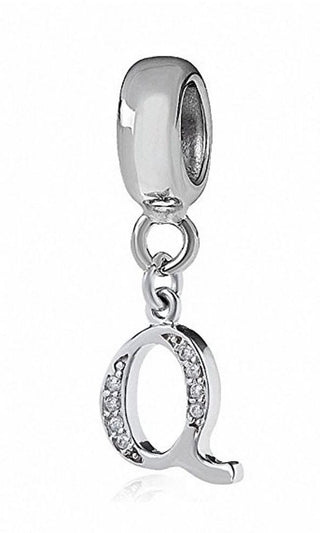 1pc 925 Sterling Silver Letter Q, Alphabet Charm Pendant Drop, 18mm Long, Hole ID 4.5mm, EC3-A17