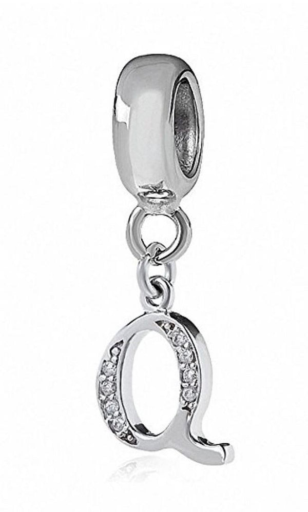 1pc 925 Sterling Silver Letter Q, Alphabet Charm Pendant Drop, 18mm Long, Hole ID 4.5mm, EC3-A17