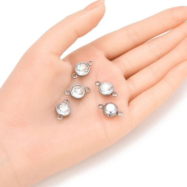 10pcs Grade A April Crystal Clear Birthstone Links, Stainless Steel, Tarnish Resistant, 10mm, CCP36-4