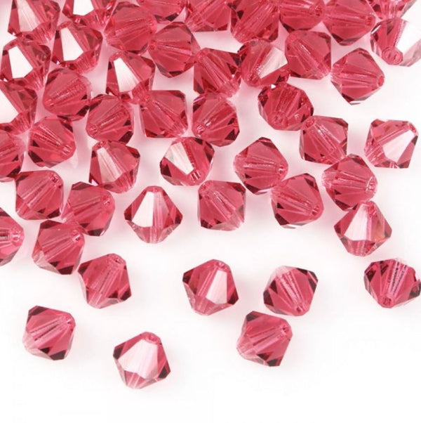 50pcs Preciosa Faceted Bicone Crystal Beads, India Pink, 6mm, Hole ID 1mm, Pre-B654