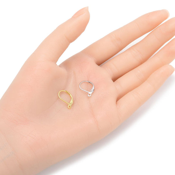 10pcs 925 Sterling Silver Leverback Earring Hooks, Tarnish Resistant Rhodium Plated, Open Ring, 17mm, SS8-3