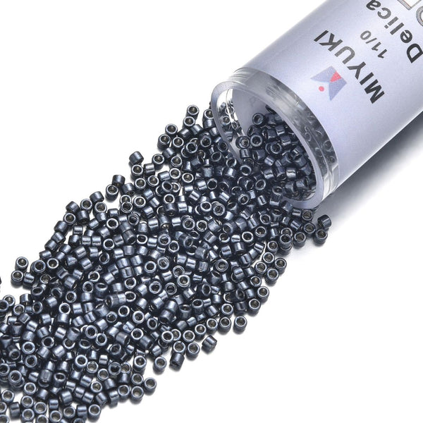 30g Miyuki Delica 11/0 Seed Beads, Opaque Nickel-Plated Dyed Gunmetal DB453