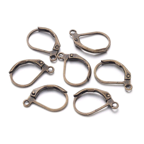 50pcs Leverback Earring Hooks, Antique Bronze Plated Brass, Size Selections: 15mm/17mm