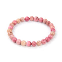 1 Strand Stretch Natural Pink Rhodonite Beaded Gemstone Bracelet, 6mm Beads, Length Selections: 7 inch/7.5 inch/8 inch
