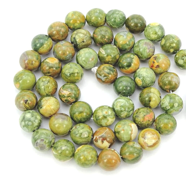 Natural Green Rhyolite Rainforest Jasper Gemstone Round Beads, 1 Strand/15 Inch, Size Selections: 4mm/6mm/8mm/10mm