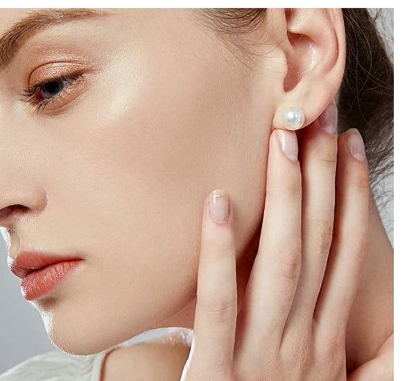 1 Pair 925 Sterling Silver Natural White Freshwater Pearl Stud Earrings, AAA Grade High Luster Pearls, Pearl Size Selections: 6-6.5mm, 7-7.5mm, 8-8.5mm, 9-9.5mm