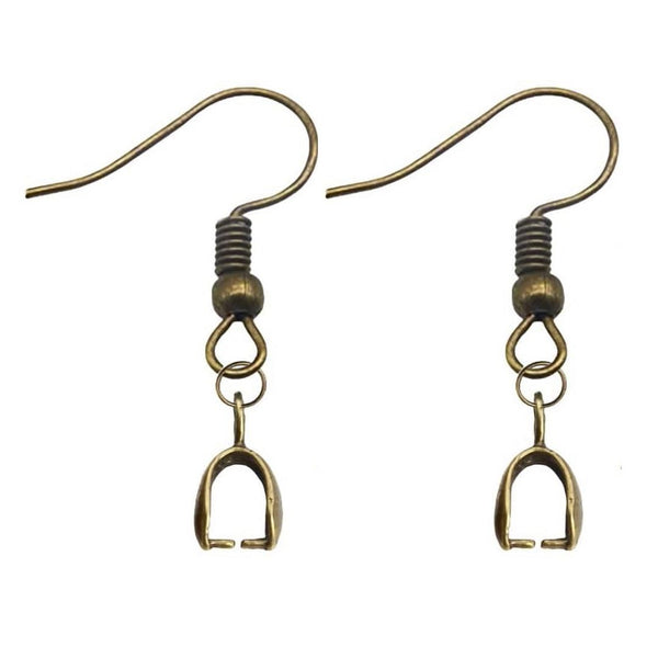 50pcs Fish Earring Hooks with Pinch Bail Clasp, Antique Bronze Plated Brass, 26mm long, 0.7mm/21 gauge, CF74-4