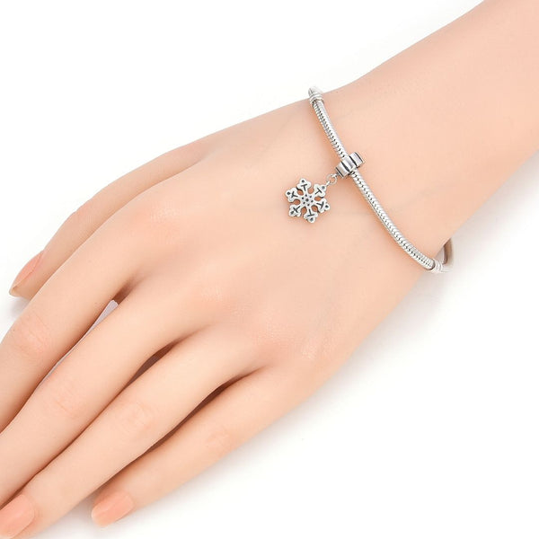 1pc Real 925 Sterling Silver Snowflake Dangle Charm Pendant, Compatible with Pandora All Other Charm Bracelet, EC24-D3