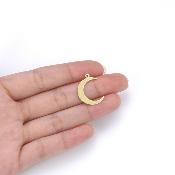 10pcs 22mm Moon Drop Pendants, Tarnish Resistant, 18K Yellow Gold Plated Brushed Brass, BF-C1