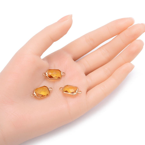 10pcs Grade A November Topaz Yellow Birthstone Rectangle Radiant Cut Links, 18K Yellow Gold Plated Brass, 14mm, CCP12-G11