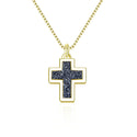 1pc Natural Druzy Crystal Pendant Necklace, Hematite Black Cross Small Gemstone Pendant, 18 inch Gold Plated Stainless Steel Chain, GGP20-4