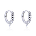 4pcs 925 Sterling Silver Fancy Round Hoop Huggie Earring Hooks, 5 Cubic Zirconia CZ, Tarnish Resistant Rhodium Plated, 14mm, SS484