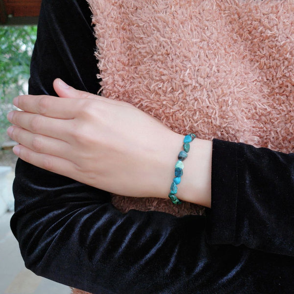 1 Strand Stretch Natural Chrysocolla Free Form Gemstone Bracelet, 5-8mm Small Beads, Length Selections: 7 inch/7.5 inch