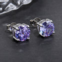 1 Pair 925 Sterling Silver June Birthstone Round Cut Stud Earrings, 8mm/2 Carat Cubic Zirconia CZ Alexandrite Stone, SSE49-6