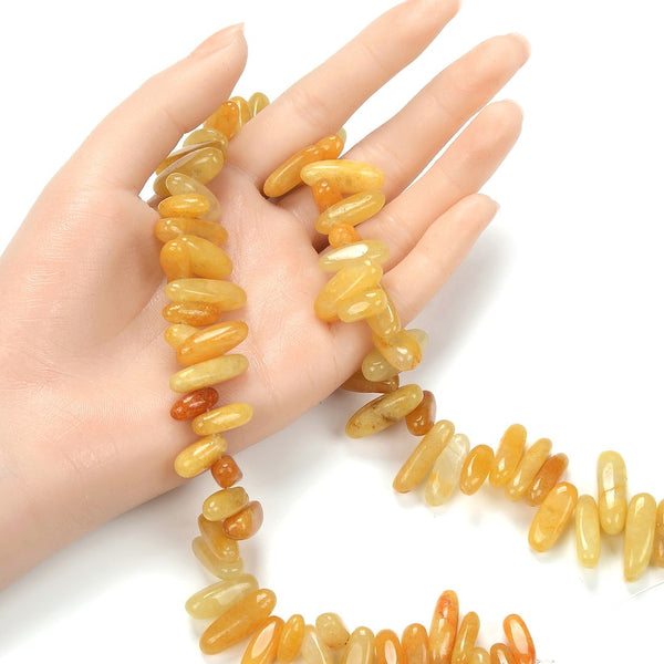 Natural Yellow Jade Gemstone Stick Point Beads, Irregular, 7mm-23mm Long, Hole ID 1mm 1 Strand/15 Inch, GZ5-25