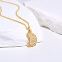 1pc Natural Druzy Crystal Pendant Necklace, Clear AB Moon Drop Small Gemstone Pendant, 18 inch Gold Plated Stainless Steel Chain, GGP28-5