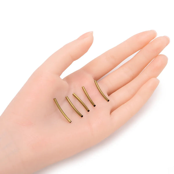 100pcs Curved Noodle Tube Beads, Antique Bronze Plated Brass, Tarnish Resistant, Hole ID 1.5mm, Size Selections: 25mm/30mm/35mm/40mm/50mm