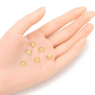 200pcs Raw Brass Pretty Filigree Flower Bead Caps, Bead End Caps, Unplated/Uncoated, Size Selections: 6mm/8mm/10mm