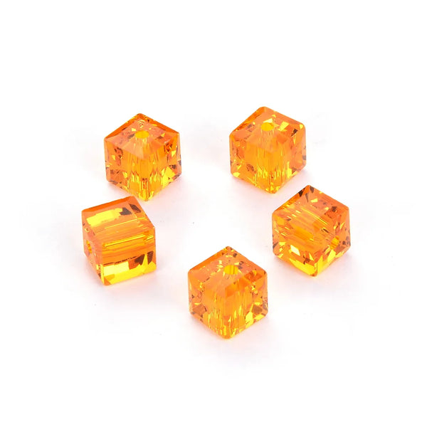 24pcs Adabele Austrian Faceted Cube Crystal Beads #5601, Sun (Orange), Size Selections: 4mm/6mm/8mm