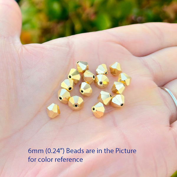 50pcs Preciosa Faceted Bicone Crystal Beads, Gold Aurum (Full-Coat), 6mm, Hole ID 1mm, Pre-B636