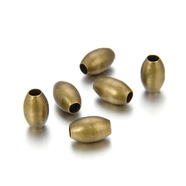 100pcs Smooth Oval Rice Beads, Antique Bronze Plated Brass, Size Selections: 7x4mm, 8x5mm, 10x6mm, 12x7mm