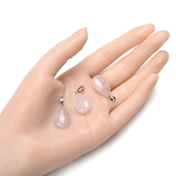 4pcs Natural Pink Rose Quartz Gemstone Pendants, 20x15mm Teardrop Stone Drops, G2P-T7