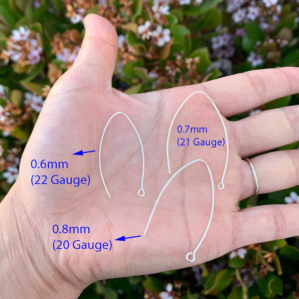 10pcs 925 Sterling Silver Marquise Earring Hooks, V Shape Ear Wire, 40mm, Wire Gauge Selections: 0.6mm/0.7mm/0.8mm/0.9mm