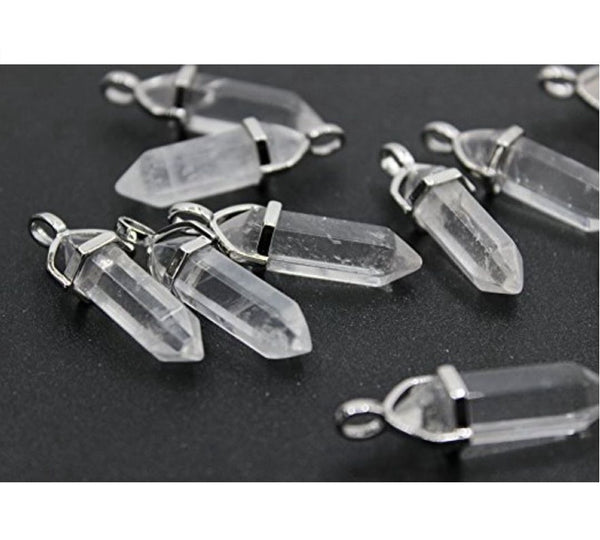 1pc Natural White Quartz Clear Crystal Gemstone Pendant Necklace, 18 Inch Surgical Stainless Steel Chain, GGP-C5