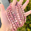 Natural Pink Rhodonite Gemstone Round Beads, 1 Strand/15 Inch, Size Selections: 4mm/6mm/8mm/10mm