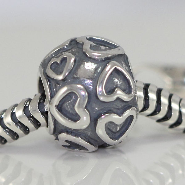 1pc Real 925 Sterling Silver Sea of Hearts Love Bead Charm, Compatible with Pandora All Other Charm Bracelet, EC4-B7