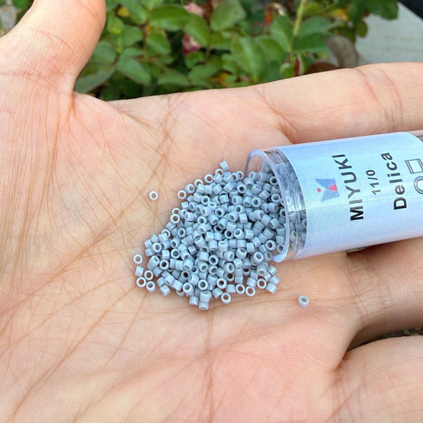 7.5g Miyuki Delica 11/0 Seed Beads, Opaque Ghost Grey DB1139