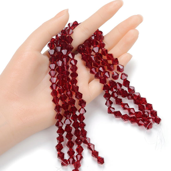 200pcs Creative Club Faceted Bicone Crystal Glass Beads, Siam Red Red, 8mm (0.31 Inch), Hole ID 1.1mm, CCB805