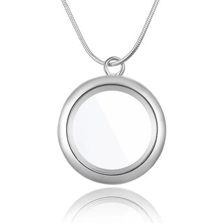 1pc Living Memory Floating Locket Necklace, 30mm Round Glass Open Pendant, 28 Inch Stainless Steel Chain, MCL285