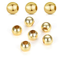 50pcs Tarnish Resistant Large Hole Round Beads, 18K Yellow Gold Plated Brass, Size Selections: 6mm/8mm/10mm