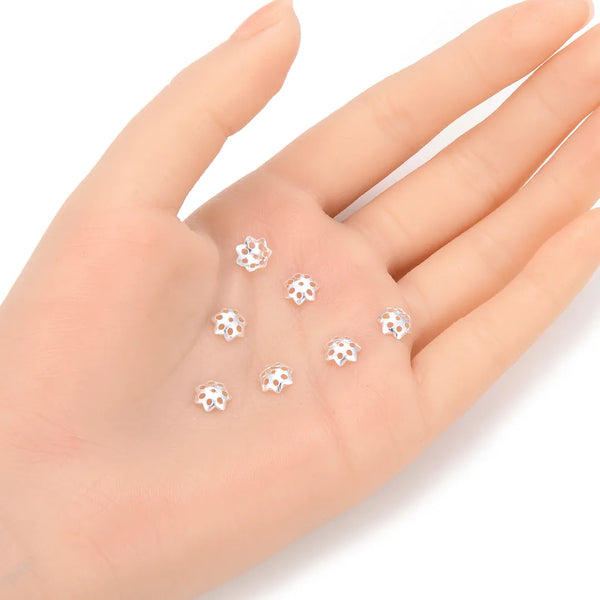 20pcs 925 Sterling Silver Flower Round Bead Caps, Bead End Caps, Size Selections: 6mm/8mm