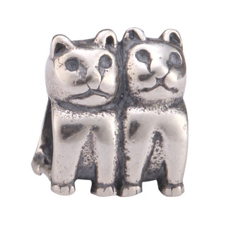 Real Solid Sterling Silver Love Cats Charm Bead, Compatible with Pandora All Other Charm Bracelets