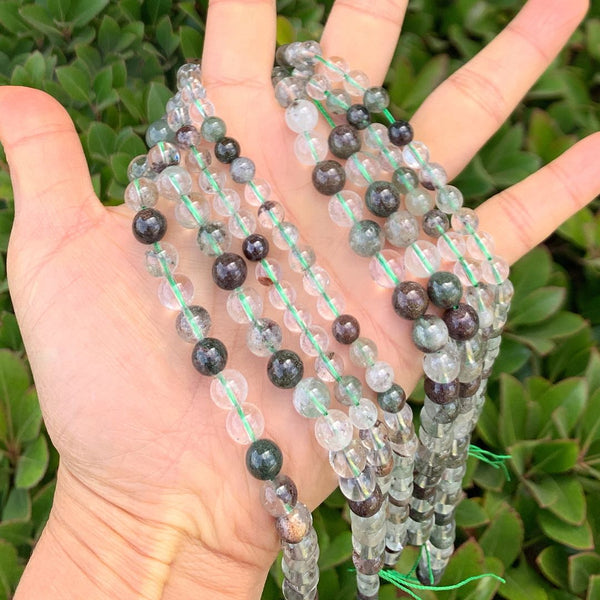 Natural Green Phantom Quartz Gemstone Round Beads, 15 Inch/1 Strand, Size Selections: 6mm/8mm/10mm