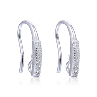 4pcs 925 Sterling Silver French Earring Hooks, 7 Cubic Zirconia CZ, Tarnish Resistant Rhodium Plated, 14mm, SS485