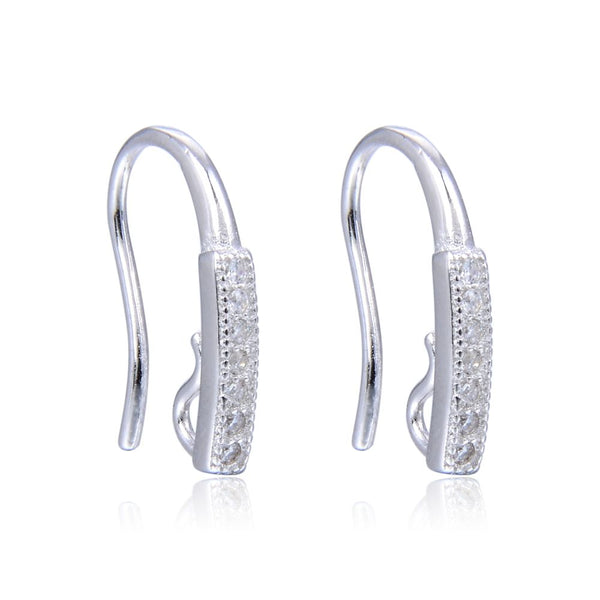 4pcs 925 Sterling Silver French Earring Hooks, 7 Cubic Zirconia CZ, Tarnish Resistant Rhodium Plated, 14mm, SS485