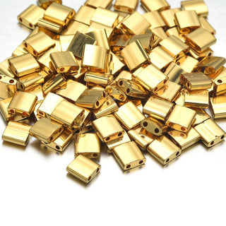 10g Miyuki Full Tila Square Seed Beads 5x5mm, Opaque 24Kt Gold-plated (TL-191)
