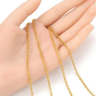 16.5 Feet Tarnish Resistant Oval Ring Rolo Cable Chain Link, 24K Yellow Gold Plated, Long Lasting, Size Selections: 3x2.5mm, 3.5x3mm, 4.3x3.3mm