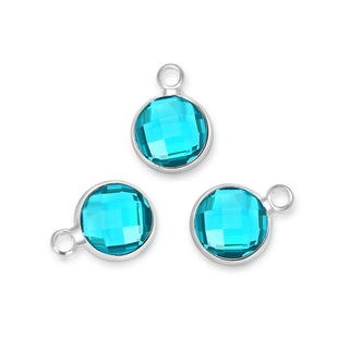 10pcs Grade A December Blue Birthstone Charm Drop, Sterling Silver Plated Brass, Size Selections: 6mm/8mm/10mm