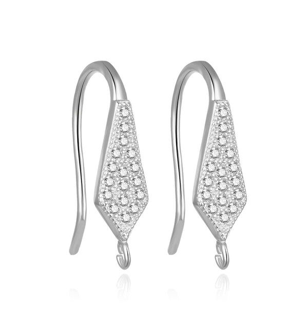 4pcs 925 Sterling Silver Fancy Marquiuse Pattern Earring Hooks, 16 Cubic Zirconia CZ, Tarnish Resistant Rhodium Plated, 18mm, SS467