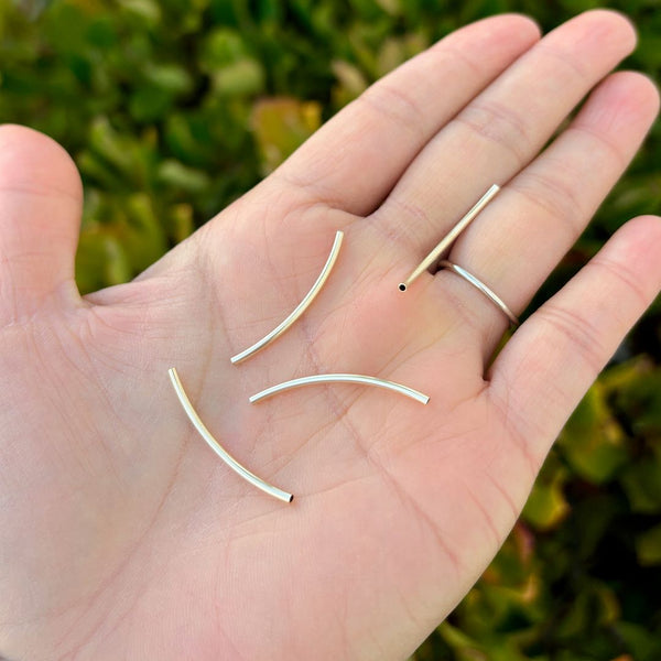 5pcs Real 1/20 14K Gold Filled Curved Noodle Tubes, Hole ID 1.2mm, Length Selections: 20mm/25mm/30mm