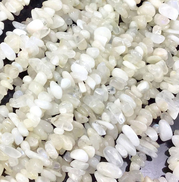 Natural White Moonstone Gemstone Chip Beads, Free Form, 5mm-8mm, Hole ID 1mm, 1 Strand/31 Inch, GZ1-37