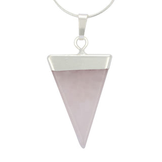 1pc Natural Pink Rose Quartz Triangle Gemstone Pendant Necklace, 18 Inch Surgical Stainless Steel Chain, GGP-A4